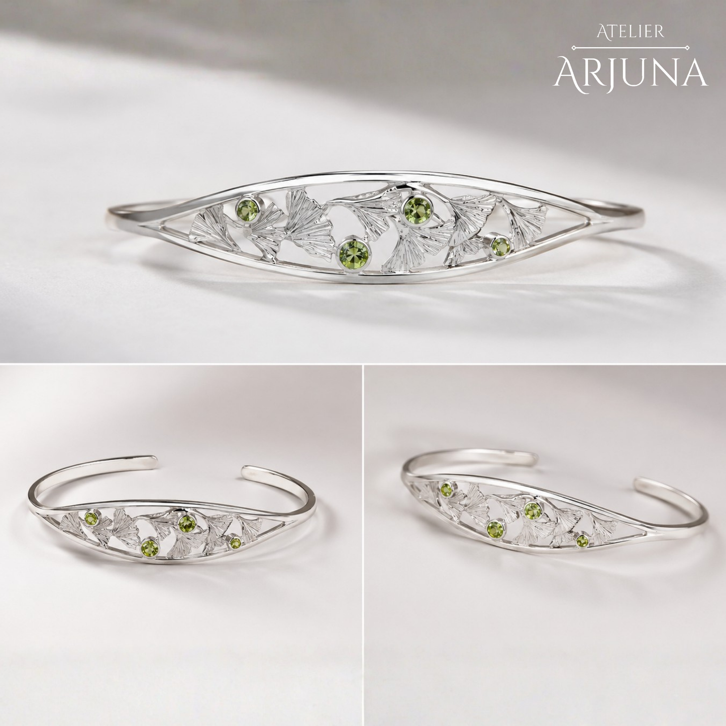Ginkgo Bliss -Handgemaakte Zilveren Armband met Peridoot | Atelier Arjuna