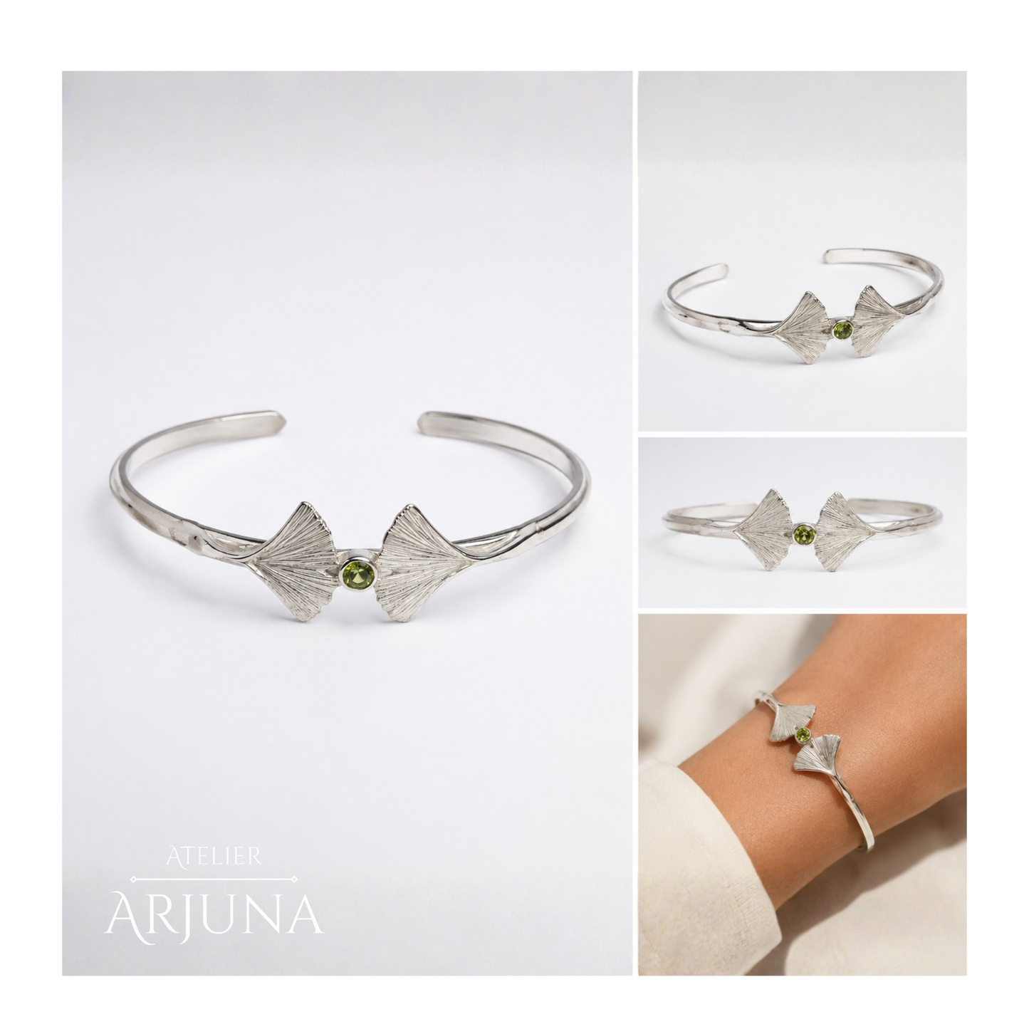 Ginkgo Grace Armband – Sterling Zilver met Peridoot