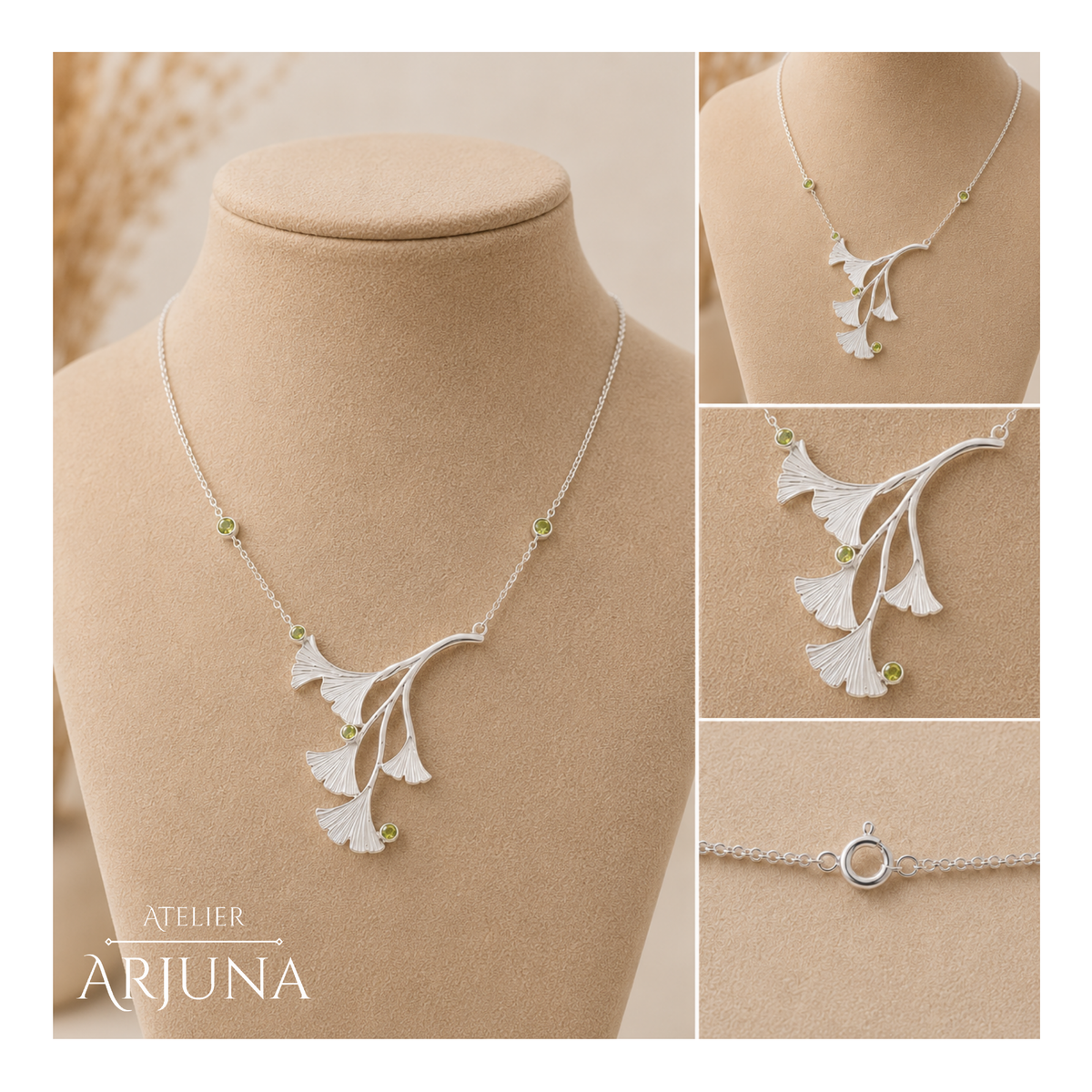 Ginkgo Ketting met Peridoot – Sterling Zilver