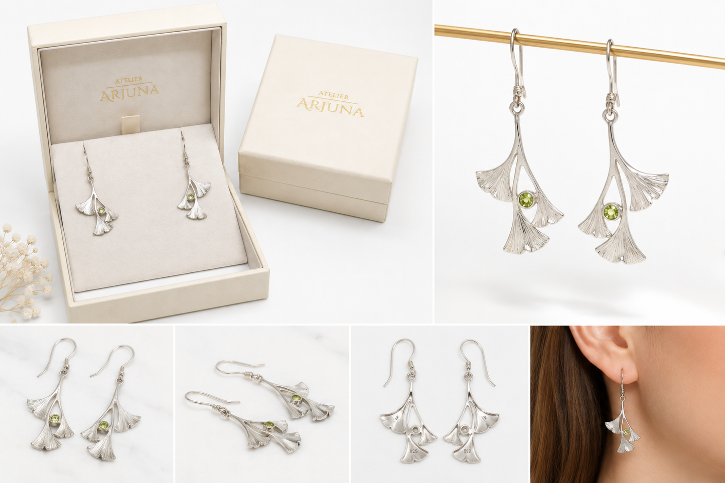 Sterling Zilveren Ginkgo Oorbellen met Peridoot | Handgemaakt | Atelier Arjuna