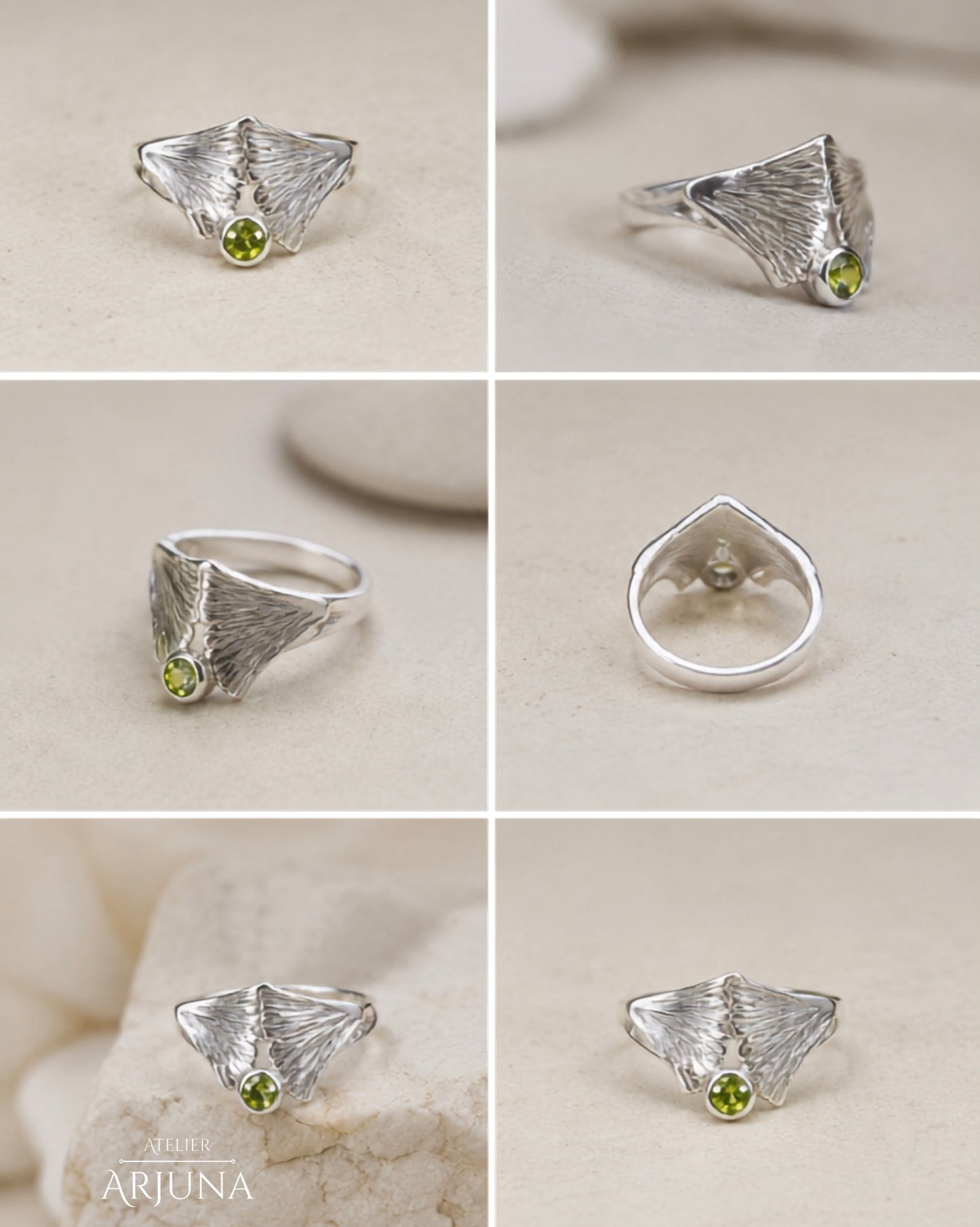 Sterling Zilveren Ginkgo Ring 'Serenity' – Groene Peridoot | Handgemaakt | Atelier Arjuna